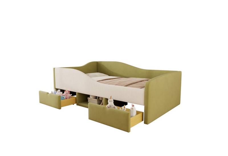 BlingBin Polsterbett Schlafsofa Kinderbett Multifunktionsbett Mit 2 Schubladen und Zäunen (Schlafsofa, 1-tlg., Kinderbett), 90x190cm Hautfreundlicher Samtstoff, ohne Matratze von BlingBin
