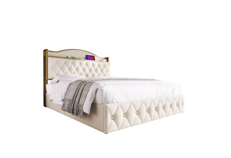 BlingBin Polsterbett Stauraumbett (1-tlg., Einzelbett mit USB Typ C Ladefunktion und Schubladen), Lattenrost aus Metallrahmen, Ohne Matratze, 140×200 von BlingBin