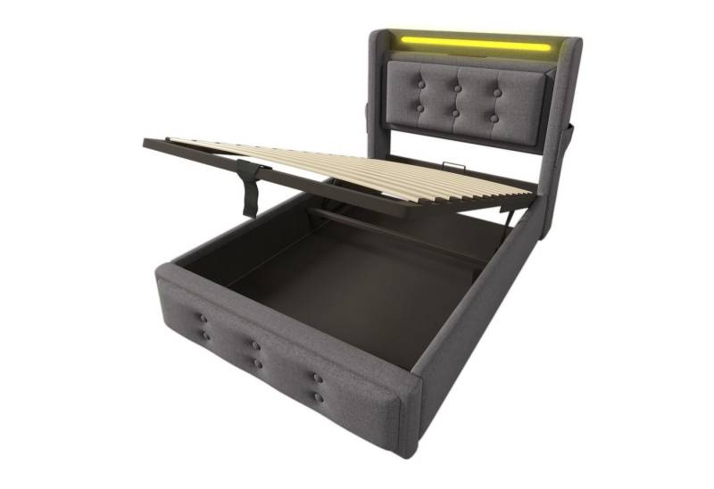 BlingBin Polsterbett Stauraumbett mit Lattenrost aus Holz und Metallrahmen (1-tlg., Einzelbett mit Led-Kopfteil und USB C Ladefunktion), Baumwolle, 90x200 von BlingBin