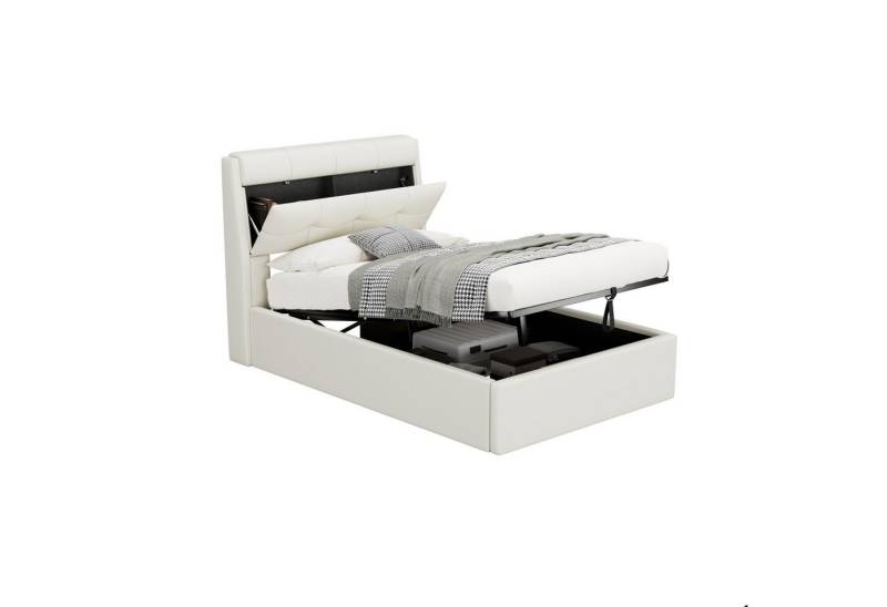 BlingBin Polsterbett Stilvolles Einzelbett, Hydraulisches Bett, Jugendbett Bettgestell (Bettkastenablage, Stauraumbett mit Verdeckte Kopfteilablage, 1-tlg., 90*200cm, Ohne Matratze, Belastbarkeit maximal: 120KG), Mit Lattenrost und Kopfteil, PU, Weiß BlingBin Polsterbett Stilvolles Einzelbett, Hydraulisches Bett, Jugendbett Bettgestell (Bettkastenablage, Stauraumbett mit Verdeckte Kopfteilablage, 1-tlg., 90*200cm, Ohne Matratze, Belastbarkeit maximal: 120KG), Mit Lattenrost und Kopfteil, PU, Weiß von BlingBin