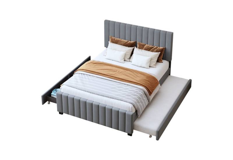 BlingBin Polsterbett mit 90 x 190 cm Ausziehbett, Funktionsbett, Doppelbett (1er Set, 1-tlg., Kinderbett Jugendbett Gästebett, 140 x 190 cm), mit zwei Schubladen, flaches Doppelbett in hautfreundlichem Samtstoff von BlingBin