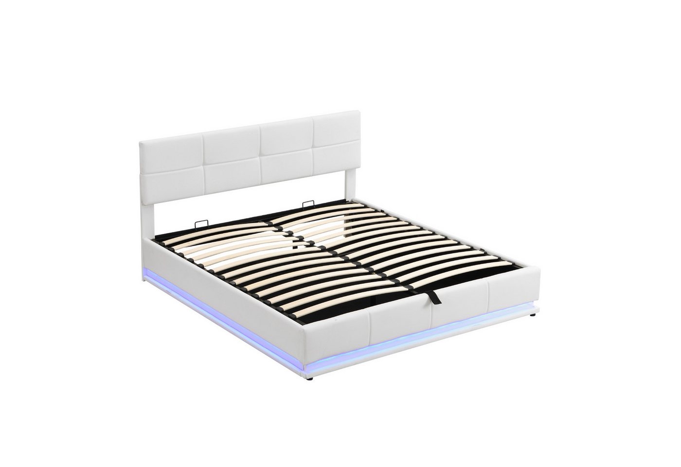 BlingBin Polsterbett mit LED Beleuchtung & Hydraulisch Anhebbarer Bettstauraum, Doppelbett (1-tlg., Doppelbett Erwachsenen Jugendbett), Bettkasten & Lattenrost Bezug aus Kunstleder, Grau von BlingBin