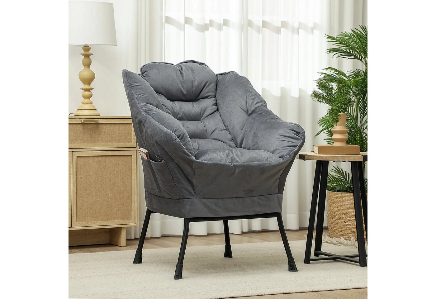 BlingBin Polsterstuhl Akzentstuhl Relaxsessel Wohnzimmerstuhl Loungesessel (mit Stahlbeinen und Seitentaschen, 1 St), für Wohnzimmer,Schlafzimmer,80x78x100cm von BlingBin