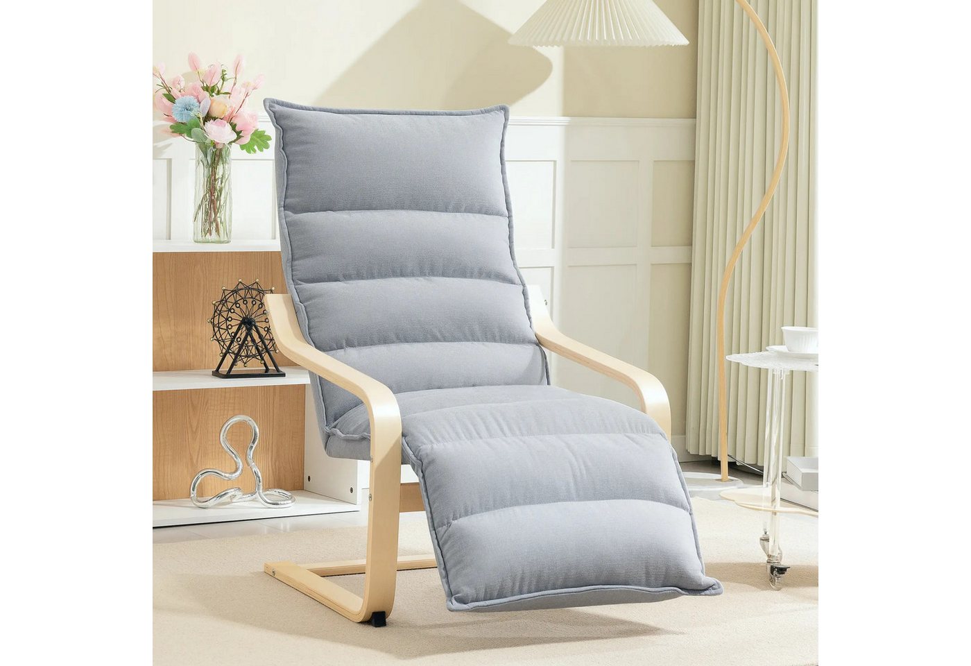 BlingBin Polsterstuhl Loungesessel Armlehnstuhl (mit verstellbarer Fußstütze, Armlehnen, 1 St), Birkenholz,114x67x105cm von BlingBin