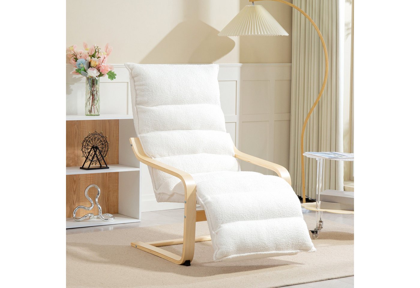 BlingBin Polsterstuhl Loungesessel Armlehnstuhl (mit verstellbarer Fußstütze, Armlehnen, 1 St), Birkenholz,114x67x105cm von BlingBin