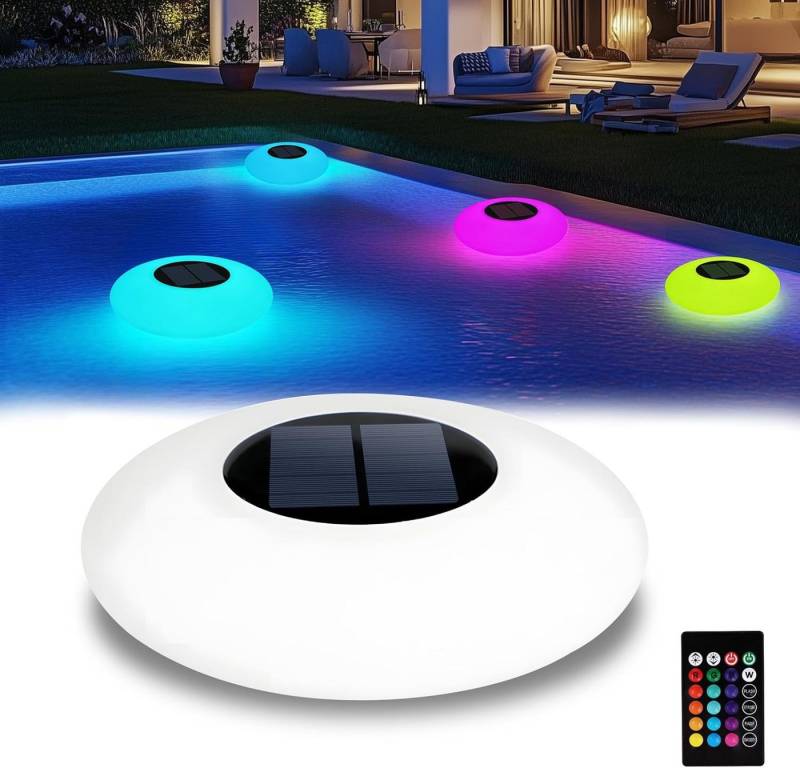 BlingBin Pool-Lampe Schwimmendes Solar-Poollicht mit Fernbedienung, 16 RGB-Farben Licht, IP67 Wasserdichte, 4 Automatische Farbwechselmodi, 8 Helligkeitsstufen, LED fest integriert, RGB, Solarlicht für Pool und Teich Beleuchtung, Party Dekoration, 1 Stück von BlingBin