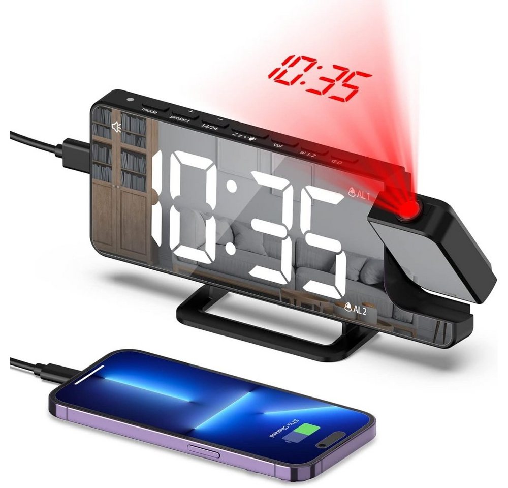 BlingBin Projektionswecker Wecker mit Projektion 180 ° Wecker Digitaler mit Snooze Dual-Alarm LED-Spiegelbildschirm 6 Helligkeit BlingBin Projektionswecker Wecker mit Projektion 180 ° Wecker Digitaler mit Snooze Dual-Alarm LED-Spiegelbildschirm 6 Helligkeit von BlingBin