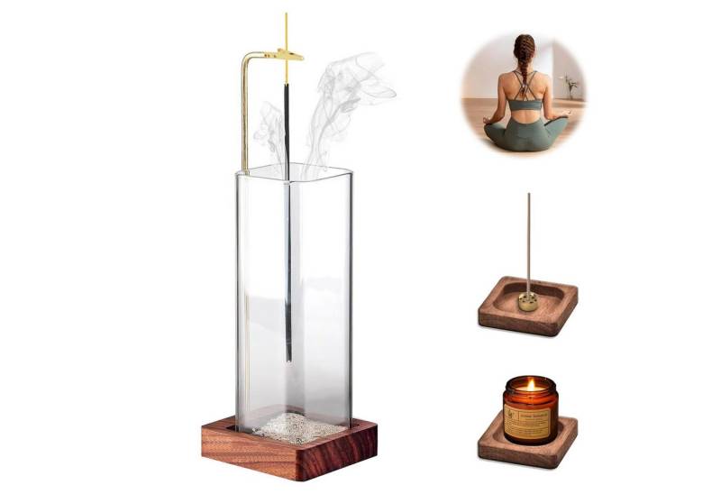 BlingBin Räucherstäbchen-Halter Räucherstäbchen mit Abnehmbarem Glas Aschefänger, (1 St), Holz Räucherstäbchen Halterung Umgedrehter Räuchergefäß für Yoga von BlingBin