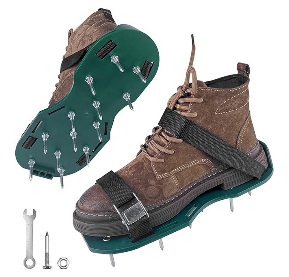 BlingBin Rasenlüfter Schuhe, Nagelschuhe mit Klettverschluss, Nagelsohle Gartenschuhe, (2er Set, 2-tlg., 1 Paar Rasenlüfter Schuhe), Nagelschuhe mit Verstellbare Schnürsenkel für Rasenbelüftung Garten von BlingBin