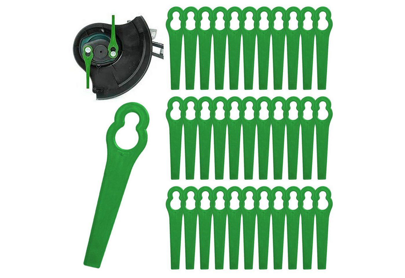 BlingBin Rasenmähermesser 100 Stück Kunststoffmesser Ersatzmesser-Set Rasentrimmer Zubehör (1er Set, 100-St., 100 x Rasentrimmerklinge), Garten-Rasenmäher-Trimmer Kunststoffschneider für Akku-Rasentrimmer von BlingBin