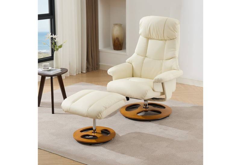 BlingBin Relaxsessel (1-St., mit Massivholzsockel, 5-Punkt-Massage & Heizfunktion), 140° verstellbarer Rückenlehne, 360°-Drehung, Fußhocker von BlingBin