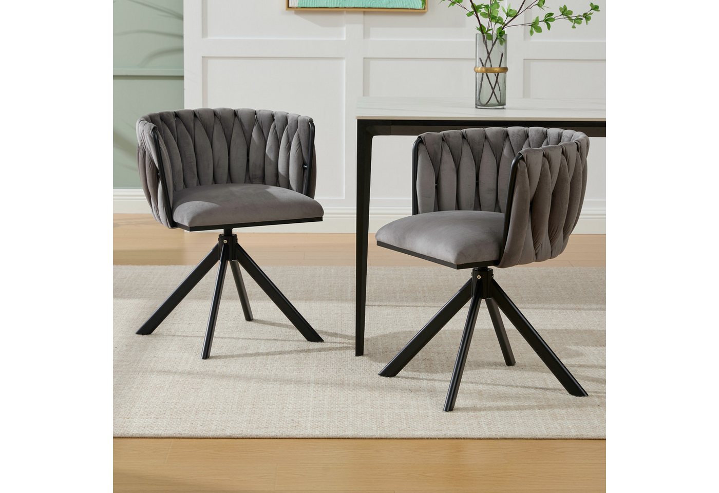 BlingBin Relaxsessel Polsterstuhl Sessel (für ortsflexible Einsätze zwischen Lounge, Boudoir und kreativem Arbeitsbereich(2er-Set), 2-St., mit Schwerlastmetallgestell,180°-Schwenkfunktion,Samtstoff), rückengerechte Ergonomie,samtweicher Luxus,56×50×70cm von BlingBin