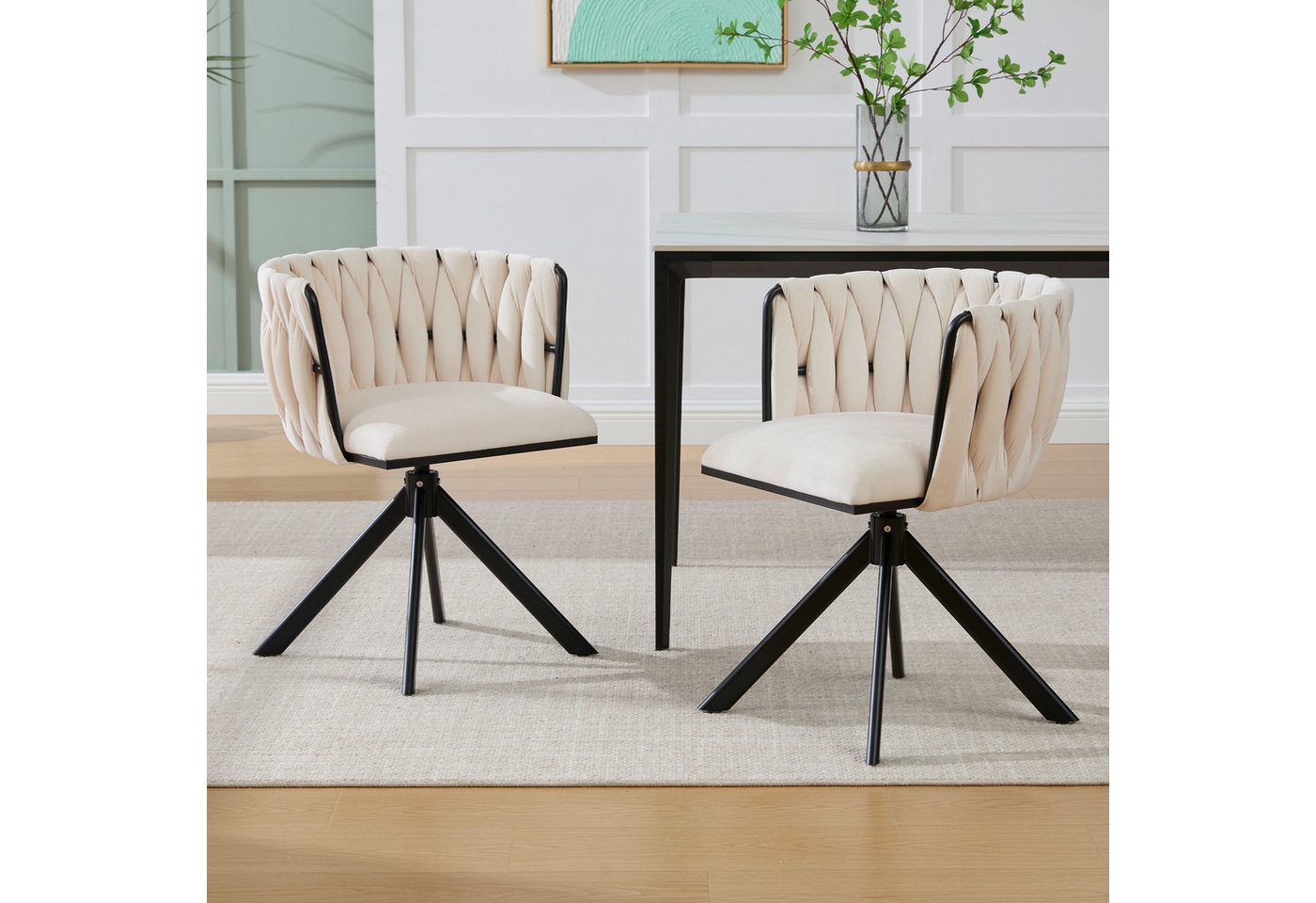 BlingBin Relaxsessel Polsterstuhl Sessel (für ortsflexible Einsätze zwischen Lounge, Boudoir und kreativem Arbeitsbereich(2er-Set), 2-St., mit Schwerlastmetallgestell,180°-Schwenkfunktion,Samtstoff), rückengerechte Ergonomie,samtweicher Luxus,56×50×70cm von BlingBin