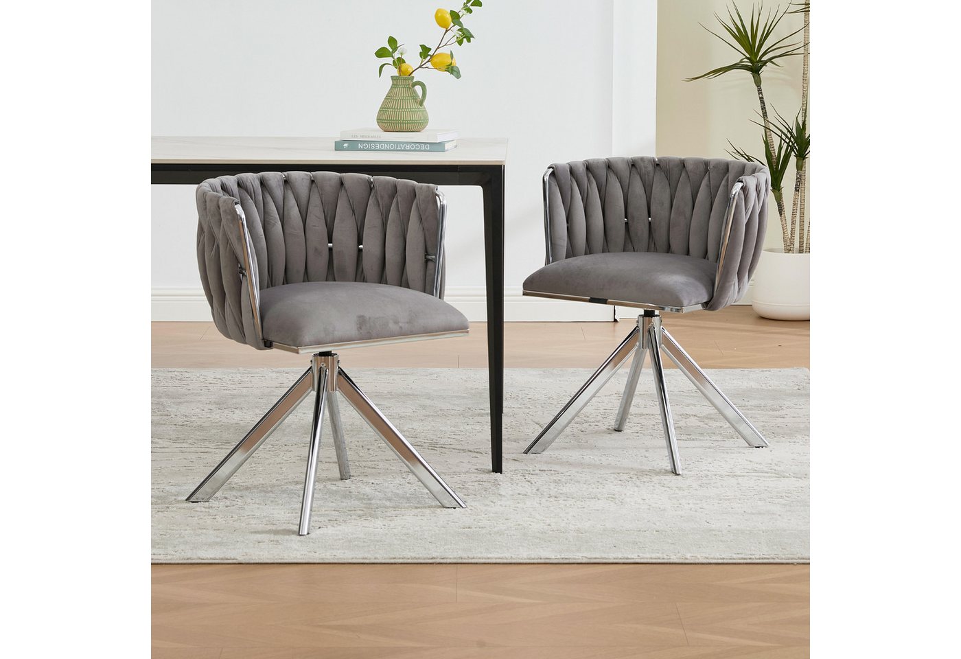 BlingBin Relaxsessel Polsterstuhl Sessel (für ortsflexible Einsätze zwischen Lounge, Boudoir und kreativem Arbeitsbereich(2er-Set), 2-St., mit Schwerlastmetallgestell,180°-Schwenkfunktion,Samtstoff), rückengerechte Ergonomie,samtweicher Luxus,56×50×70cm von BlingBin