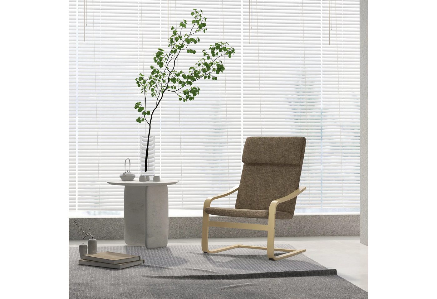 BlingBin Relaxsessel Sessel (1-St., mit Kopfstütze und Armlehnen), Leinenoptik,Holzgestell,65x79x98cm von BlingBin