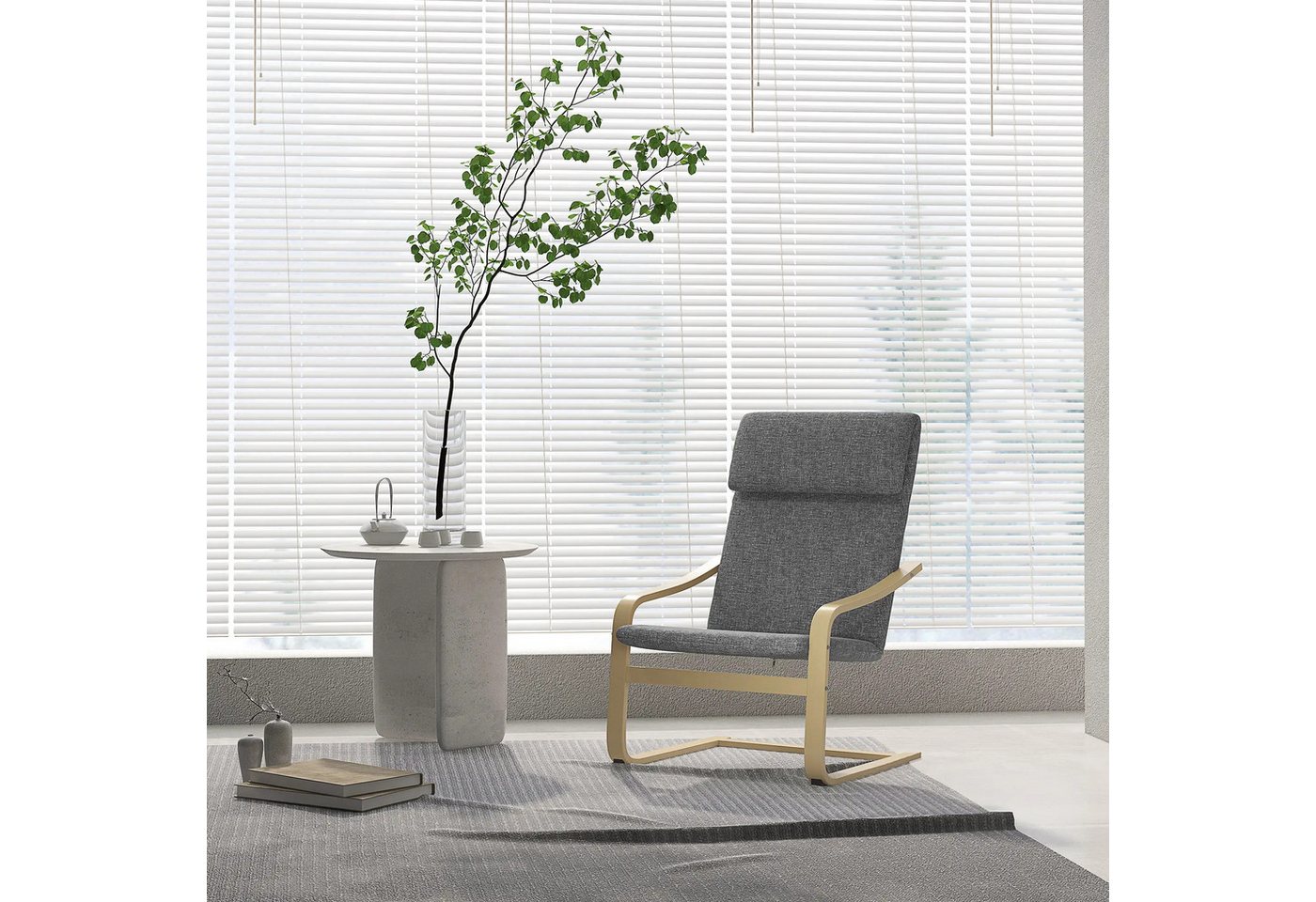 BlingBin Relaxsessel Sessel (1-St., mit Kopfstütze und Armlehnen), Leinenoptik,Holzgestell,65x79x98cm von BlingBin