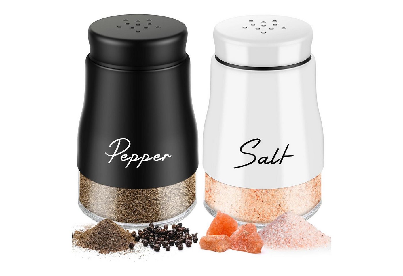 BlingBin Salz- / Pfefferstreuer Salz und Pfefferstreuer Set, 120ml Glasboden Salzstreuer mit Deckel, (2 Stück, 2-tlg), Gewürzstreuer für Haus, Küche, Esszimmer, Restaurant, Weiß & Schwarz von BlingBin