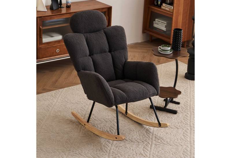 BlingBin Schaukelstuhl Teddy-Samt-Schaukelstuhl Liegestuhl für Wohnzimmer/Schlafzimmer/Balkon (1 St), ergonomisches Design mit Kopfstütze & Holz-Schaukelbeinen von BlingBin