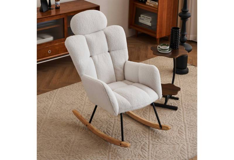 BlingBin Schaukelstuhl Teddy-Samt-Schaukelstuhl Liegestuhl für Wohnzimmer/Schlafzimmer/Balkon (1 St), ergonomisches Design mit Kopfstütze & Holz-Schaukelbeinen von BlingBin