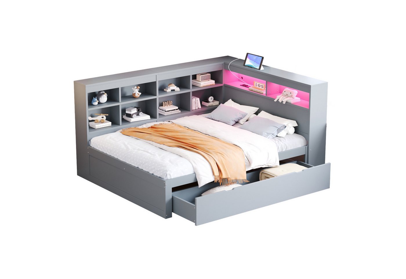 BlingBin Schlafsofa 140x200cm Daybett Kinderbett Jugendbett mit USB-Steckdose & LED-Licht, 1er Set 1 Teile, mit Einlegeböden und Ablagefächern,multifunktionales Doppel-Holzbett BlingBin Schlafsofa 140x200cm Daybett Kinderbett Jugendbett mit USB-Steckdose & LED-Licht, 1er Set 1 Teile, mit Einlegeböden und Ablagefächern,multifunktionales Doppel-Holzbett von BlingBin