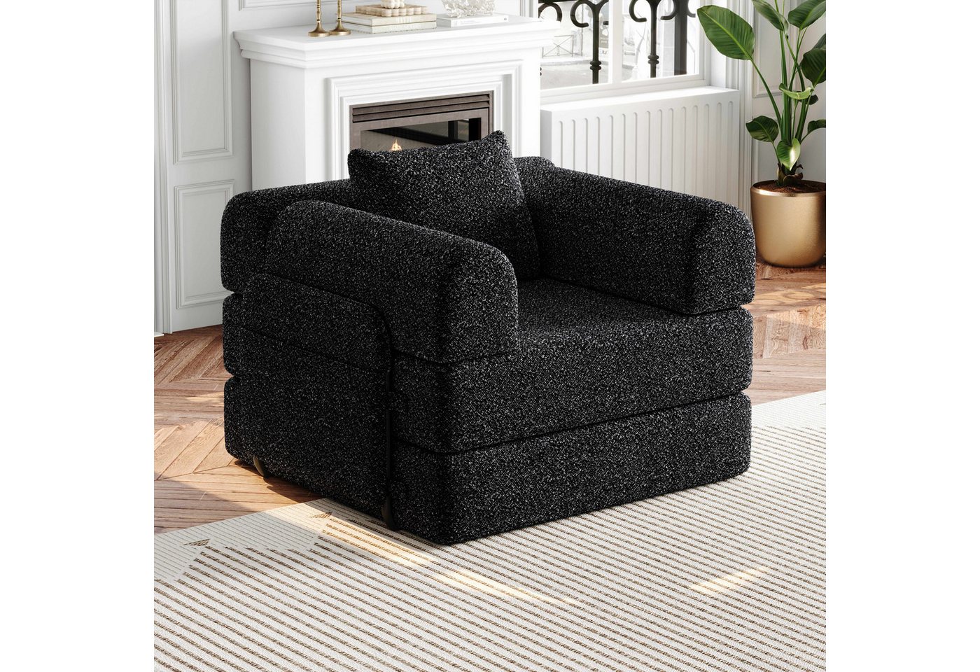 BlingBin Schlafsofa Chenille-Schlafsofa 2-in-1 mit Staufach in der Armlehne, 1er Set 1 Teile, Drei Metallrahmen und mehreren Konfigurationsmöglichkeiten, Schwarz BlingBin Schlafsofa Chenille-Schlafsofa 2-in-1 mit Staufach in der Armlehne, 1er Set 1 Teile, Drei Metallrahmen und mehreren Konfigurationsmöglichkeiten, Schwarz von BlingBin