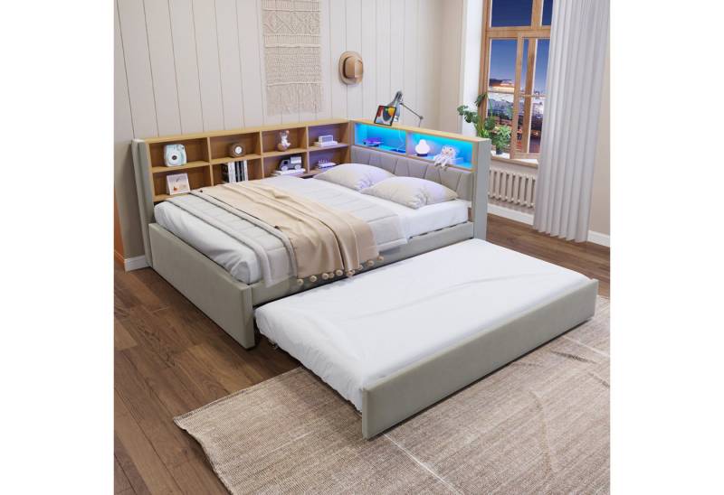 BlingBin Schlafsofa Daybett 140x200 cm Ausziehbett 90x190 cm, Polsterbett, Funktionsbett Jugendbett 1 Teile, Multifunktionsschlafsofa, Einzelbett, Flanell von BlingBin
