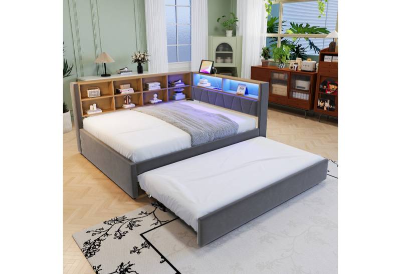BlingBin Schlafsofa Daybett 140x200 cm Ausziehbett 90x190 cm, Polsterbett, Funktionsbett Jugendbett 1 Teile, Multifunktionsschlafsofa, Einzelbett, Flanell von BlingBin