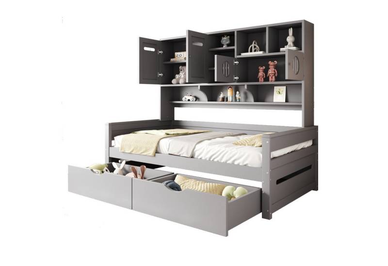 BlingBin Schlafsofa Holzsofa-Bett 90 x 200 cm Einzelbett, Kinderbett Holzbett 1 Teile, multifunktionaler Stauraum, große Schublade, Jugendbett, Lattenrost von BlingBin