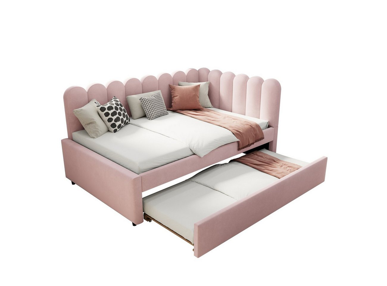 BlingBin Schlafsofa L-förmiges Polsterbett, 140x200 cm Daybett, Tagesbett, 1er Set 1 Teile, mit geblümter Rückenlehne und Ausziehbett in Samtstoff von BlingBin