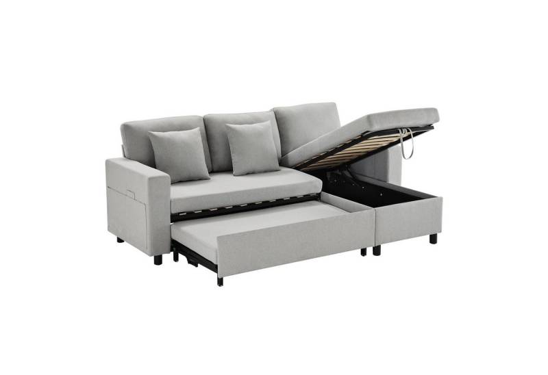 BlingBin Schlafsofa L-förmiges Sofa mit Schlaffunktion, Sofa-Chaiselongue mit Stauraum, Multifunktionssofa 1 Teile, mit Taschenaufbewahrung, links und rechts austauschbare Chaiselongue von BlingBin