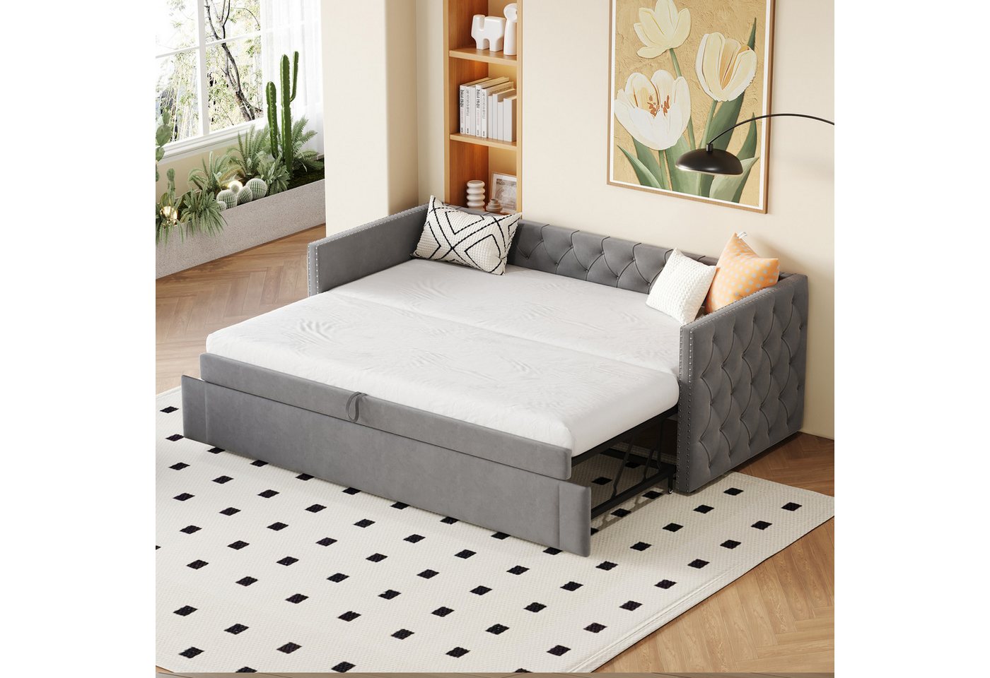 BlingBin Schlafsofa Polsterbett, Ausziehbares Schlafsofa, Einzelbett, Jugendbett, 90x200cm, 1er Set 1 Teile, Multifunktionales Bett-Gästebett, Hautfreundlicher Samtstoff, Grau BlingBin Schlafsofa Polsterbett, Ausziehbares Schlafsofa, Einzelbett, Jugendbett, 90x200cm, 1er Set 1 Teile, Multifunktionales Bett-Gästebett, Hautfreundlicher Samtstoff, Grau von BlingBin