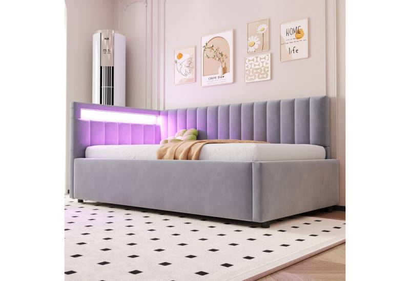 BlingBin Schlafsofa Polsterbett 90x200cm, Hydraulikbett, Lattenrost, Samtstoff, Daybett 1 Teile, Seitliche Kopfteile mit austauschbaren Positionen, Ohne Matratze von BlingBin