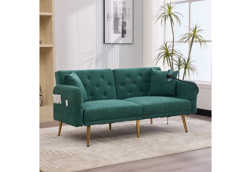 BlingBin Schlafsofa Sofabett 2-Sitzer-Schlafsofa mit 3-fach verstellbarer Rückenlehne, Sofa 1 Teile, mit zwei USB-Anschlüsse, Handyhalter, Seitentasche, Metallbeinen von BlingBin