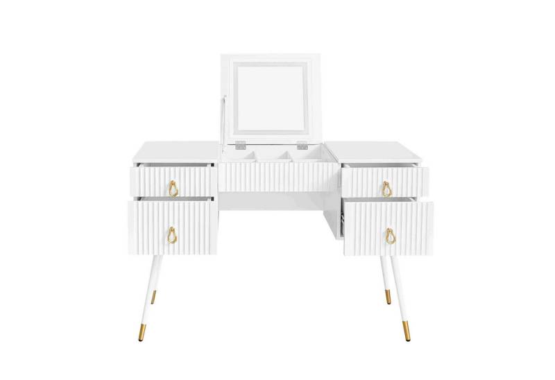 BlingBin Schminktisch (Ohne Stühle), Enthält LED-Spiegel mit Einstellbarer Helligkeit (1er Set, 1-St., Stauraumtisch mit mehreren Stauräumen und 4 Schubladen), Luxuriösem Vergoldetem Zubehör, Schreibtisch, Weiß von BlingBin