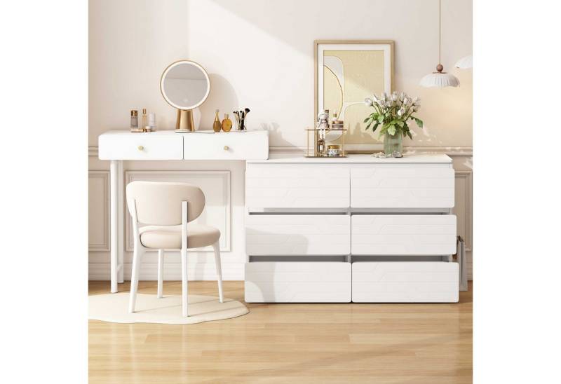 BlingBin Schminktisch Frisierkommode Kosmetiktisch Kommode (1-St., Drei Ebenen, sechs Schubladen, Weiß), ohne Stühle und Spiegel, 180×40×85cm von BlingBin
