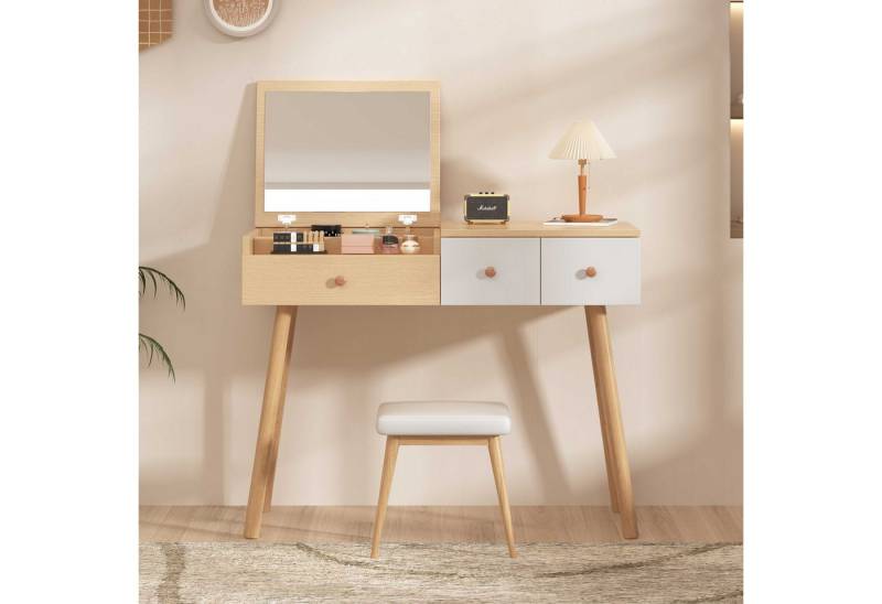 BlingBin Schminktisch Frisiertisch Kosmetiktisch (mit Spiegel, mit 3 Schubladen, 100 × 78 × 40 cm (ohne Hocker), großzügigerunterteilter Stauraum,Für Erwachsene und Jugendliche von BlingBin