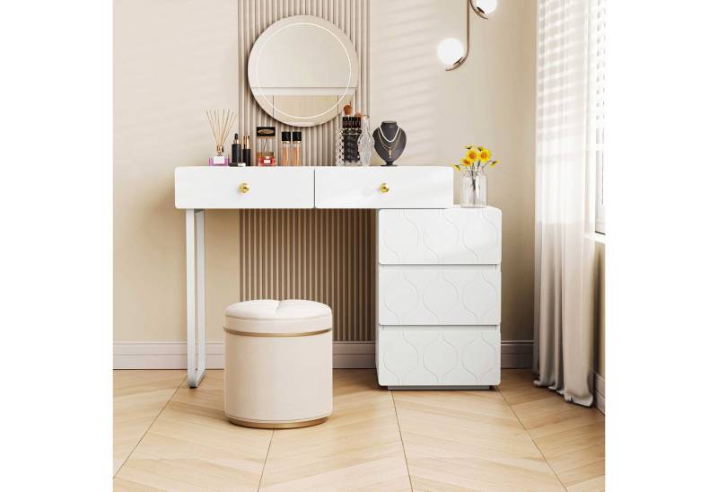 BlingBin Schminktisch Kommode Frisierkommode Kosmetiktisch (1-St., mit 5 Schubladen, ohne Spiegel und Hocker, Wellenmuster), Schrank und Beine austauschbar, 90x 40 x 73.5 cm,weiß von BlingBin