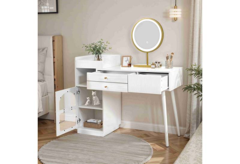 BlingBin Schminktisch Schminkkonsole Set (1-St., mit LED-Spiegel und 3-Farben-Beleuchtung ohne Hocker), Ausziehbares Design Weiß Spanplatte 90x120x40cm von BlingBin