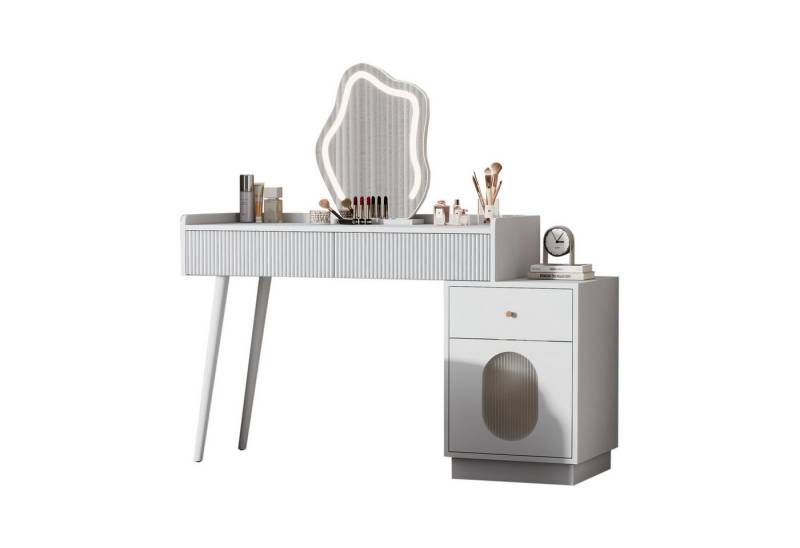 BlingBin Schminktisch Schminktisch-Set mit LED-beleuchtetem Spiegel (1er Set, 2-St., 1er Set), Schminktisch aus Holz mit Schubladen und Seitenschrank von BlingBin