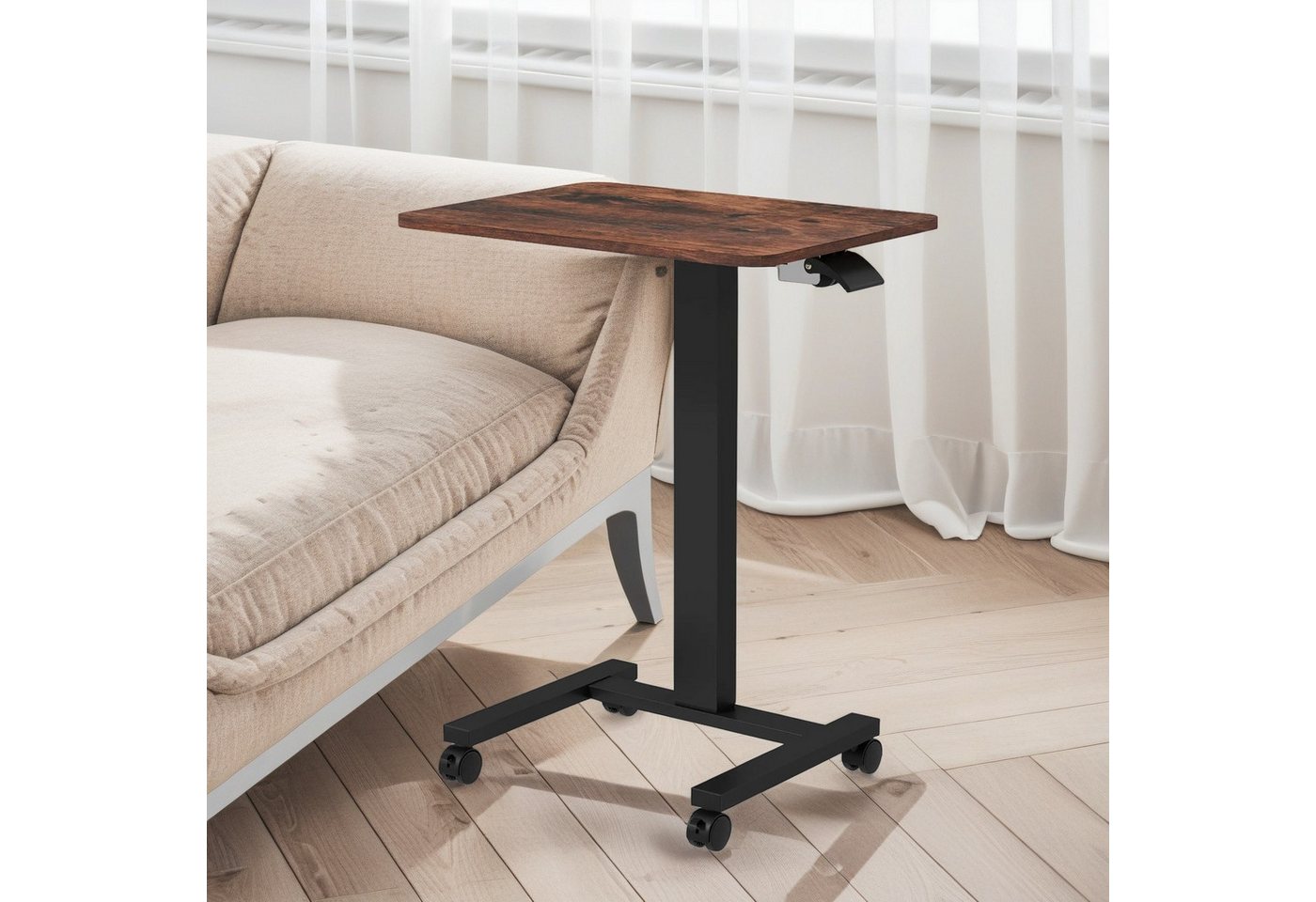 BlingBin Schreibtisch Beistelltisch mit Rollen Laptoptisch Höhenverstellbarer (Stehpult Stehtisch, 1-St., Pflegetisch Höhenverstellbar Betttisch aus Holz, 65 x 48 x 108 cm), Sofatisch Nachttisch Kaffeetisch für Schlafzimmer, Wohnzimmer, Büro von BlingBin