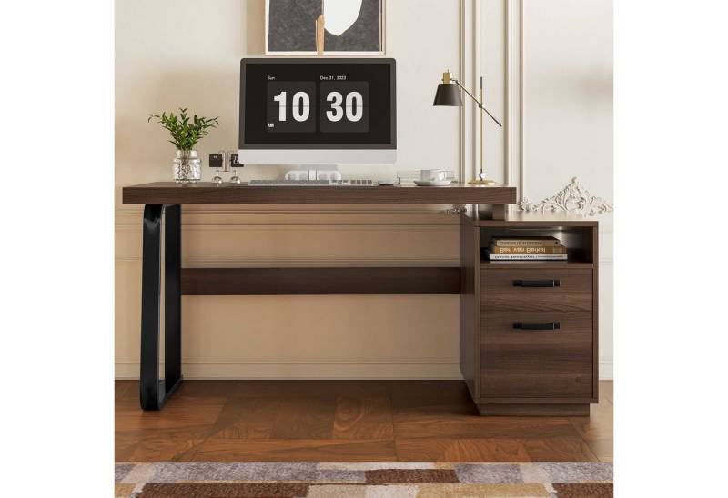 BlingBin Schreibtisch Geräuschlose Schublade Büroschreibtisch,MDF und hochwertiges Stahlrohr (1 Set, 1-St., 135 x 54 cm), Zur Aufbewahrung von Computern und Bürounterlagen von BlingBin