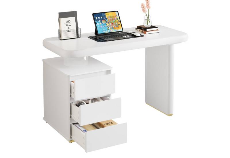 BlingBin Schreibtisch Moderner Computertisch Bürotisch Beistelltisch Kinderschreibtisch (Aufbewahrungstisch mit 3 Schubladen und Verdickte Tischplatte und Beine, Wolkenform, Voll-Lackierung, 1-St., Größe des Produkts: 117×50×74 cm, Gewichtskapazität: 50KG), Französischer Laptoptisch für Arbeitszimmer Schlafzimmer, MDF, Weiß von BlingBin
