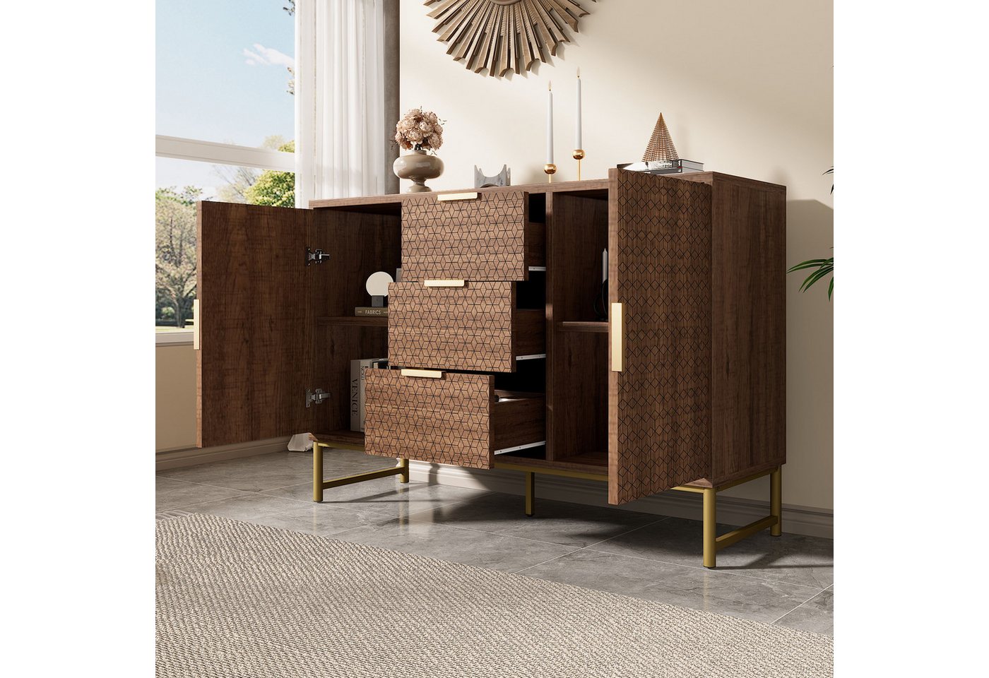 BlingBin Schubkastenkommode Sideboard Highboard für Schlafzimmer Wohnräume (1 St., Kommode mit 3 Schubladen und 2 Türen) von BlingBin