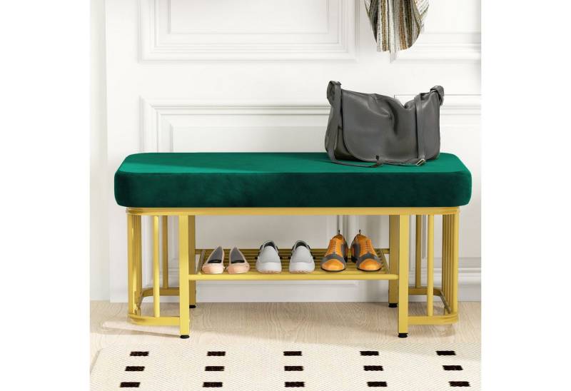BlingBin Schuhbank Moderne Schuhbank, Platzsparende Flurbank Truhenbank Sitzbank (Schuhwechselbank mit Sitzfläche aus Samt und Stabilem Metallgestell, Verstellbaren Füßen, 1-St., Gesamtabmessungen: 80 x 35 x 39,5cm, Produktbeladung: 100kg), Ideal für Flur Schlafzimmer und kleine Wohnungen, Grün & Gold BlingBin Schuhbank Moderne Schuhbank, Platzsparende Flurbank Truhenbank Sitzbank (Schuhwechselbank mit Sitzfläche aus Samt und Stabilem Metallgestell, Verstellbaren Füßen, 1-St., Gesamtabmessungen: 80 x 35 x 39,5cm, Produktbeladung: 100kg), Ideal für Flur Schlafzimmer und kleine Wohnungen, Grün & Gold von BlingBin