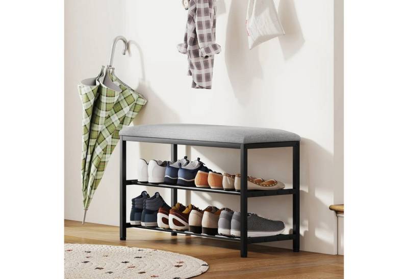 BlingBin Schuhbank Schuhregal mit Sitzfläche Sitzbank mit 2 offene Fächer (1er Set, 1-St., 81cm x 31cm x 50cm), gepolstert Flurbank für Eingangsbereich Wohnzimmer von BlingBin