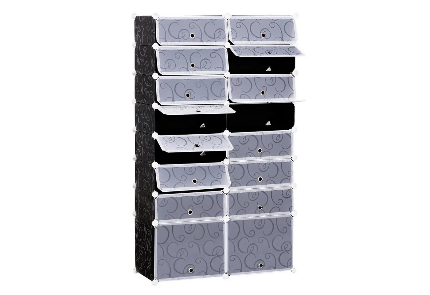 BlingBin Schuhregal Schuhbox Schuhkarton stapelbar Schuhorganizer Schuhaufbewahrung, Aufbewahrungsboxen Regalsystem mit Tür 1-tlg., Schwarz-Weiß mit Muster, Türen halbtransparent von BlingBin