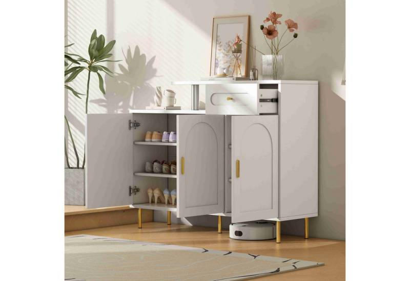 BlingBin Schuhschrank Der Schrank am Eingang (1-St., 7 Stauräume 1 Schublade und 3 Türen) weiß B120 × H92 × T35cm Multifunktionaler Aufbewahrungsschrank von BlingBin