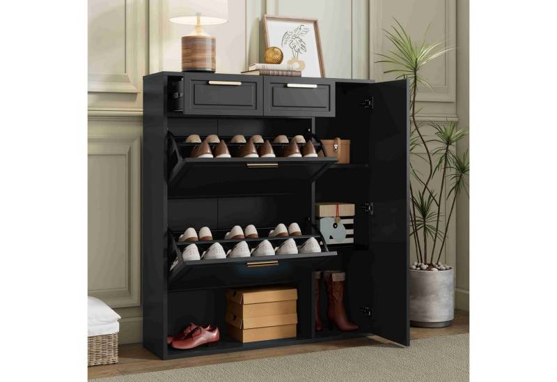 BlingBin Schuhschrank Der Schrank am Eingang (1-St., 8 Stauräume 5 goldene Griffe 2 Drehtüren) Schwarz W95/D24/H107 Maximal 15 Paar Schuhe von BlingBin