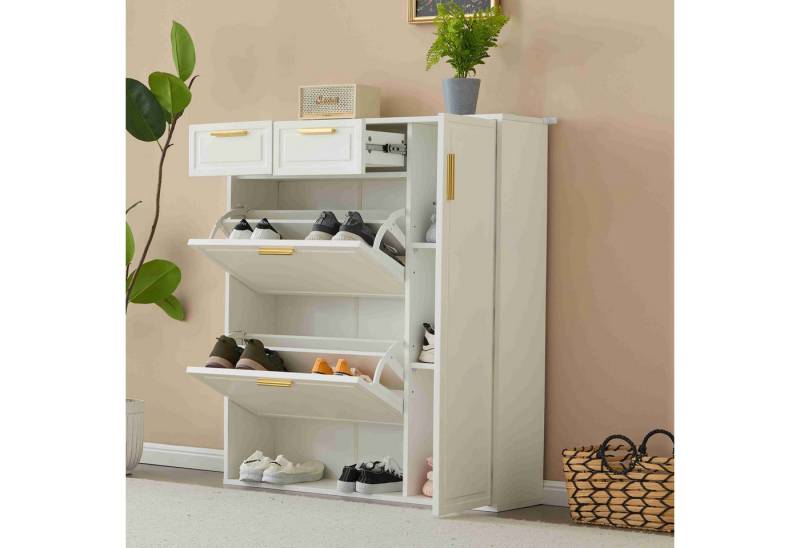 BlingBin Schuhschrank Der Schrank am Eingang (1-St., 8 Stauräume 5 goldene Griffe 2 Drehtüren) weiß W95/D24/H107 Maximal 15 Paar Schuhe von BlingBin
