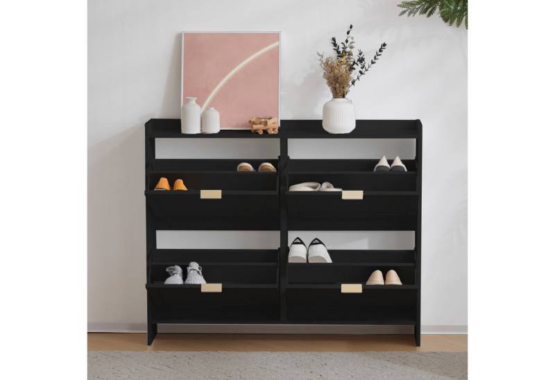 BlingBin Schuhschrank Schuhregal Schuhkipper (1-St., mit 4 Klappenfächern,offenen Ablageflächen) 110x24x90 cm,Schwarz,geeignet für Eingangsbereich oder Flur von BlingBin